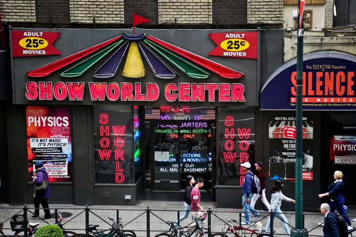 Show World Center, a famed adult store off 42nd Street in New York's Times Square, closed in 2018.
